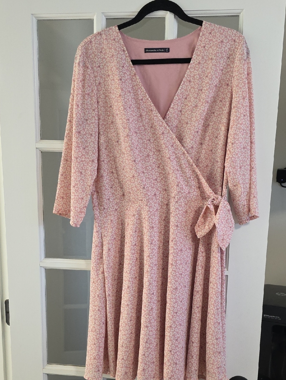 Abercrombie & Fitch Blush Pink Floral Wrap Midi Dress Large L Tall